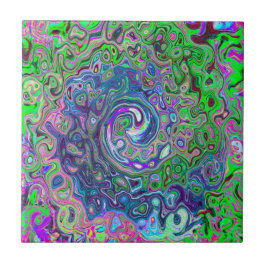 Azulejo Marble Lime Green y Purple Resumen Swirt Retro