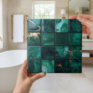 Azulejo Marble Mix 4x4 Cuadrados Esmeralda Verde ID1186a