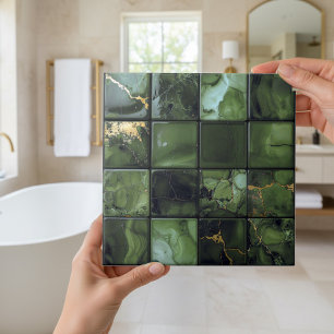 Azulejo Marble Mix 4x4 Cuadrados Verde Oliva ID1186a