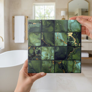 Azulejo Marble Mix 4x4 Cuadrados Verde Oliva ID1186c