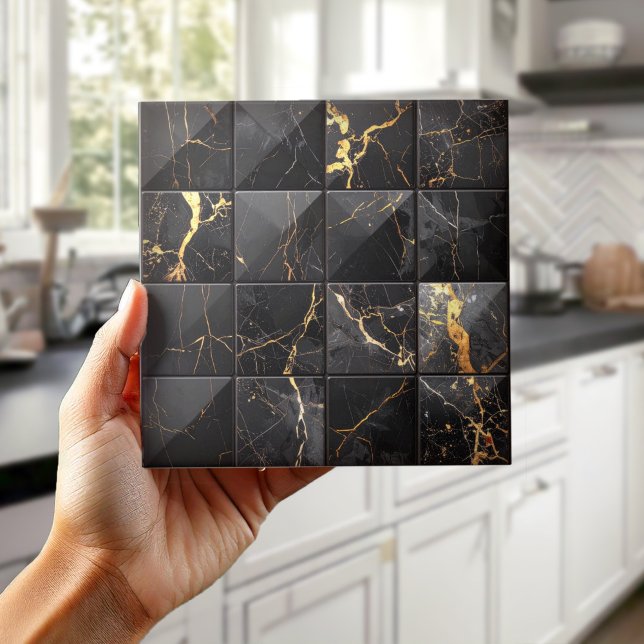Azulejo Marble Mix 4x4 Squares Black/Gold ID1186a (Subido por el creador)