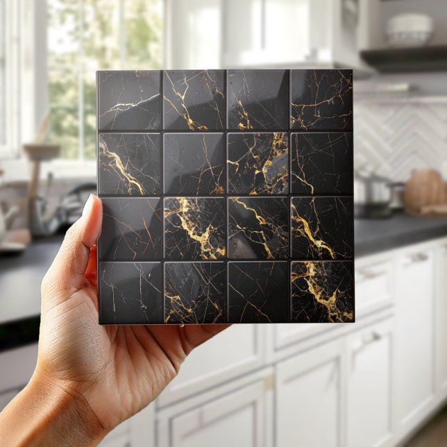Azulejo Marble Mix 4x4 Squares Black/Gold ID1186c (Subido por el creador)