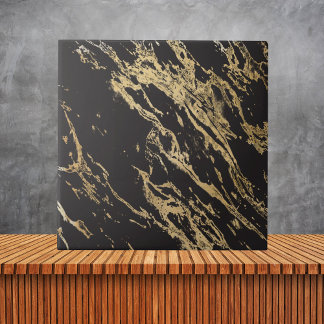 Azulejo Marble negro y oro elegante de lujo