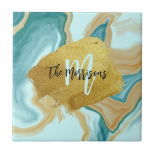 Azulejo Marble Verde azulado Pincel de oro Marble Marble M