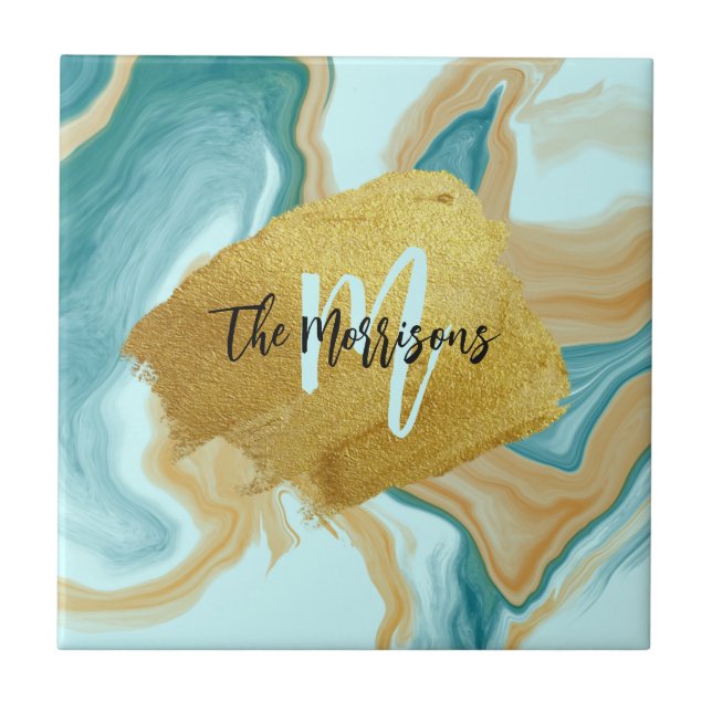 Azulejo Marble Verde azulado Pincel de oro Marble Marble M (Frente)