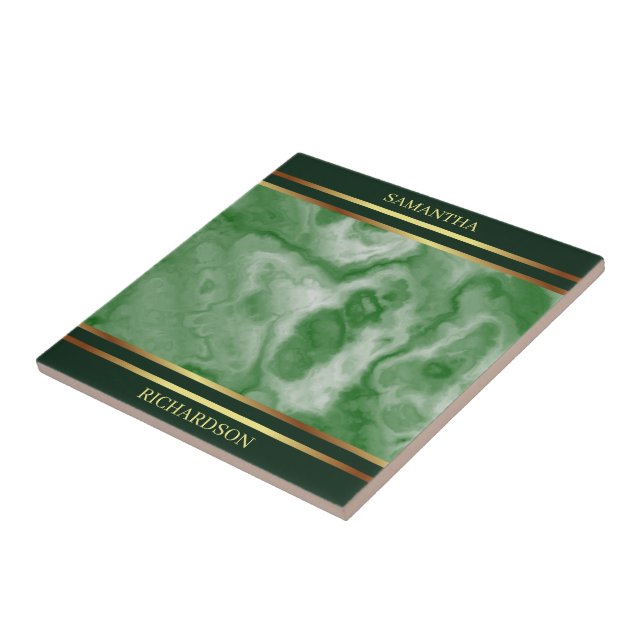 Azulejo Marble verde esmeralda y tiras de oro (Lado)