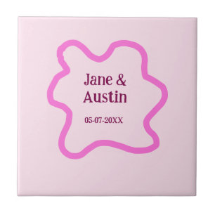 Azulejo Marco de borde de boda retro de pastel rosa nombre