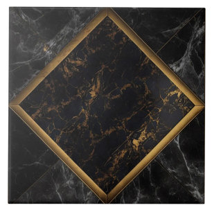 Azulejo Marco de diamante de mármol negro y dorado