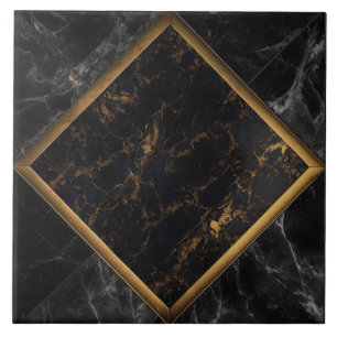 Azulejo Marco de diamante de mármol negro y dorado