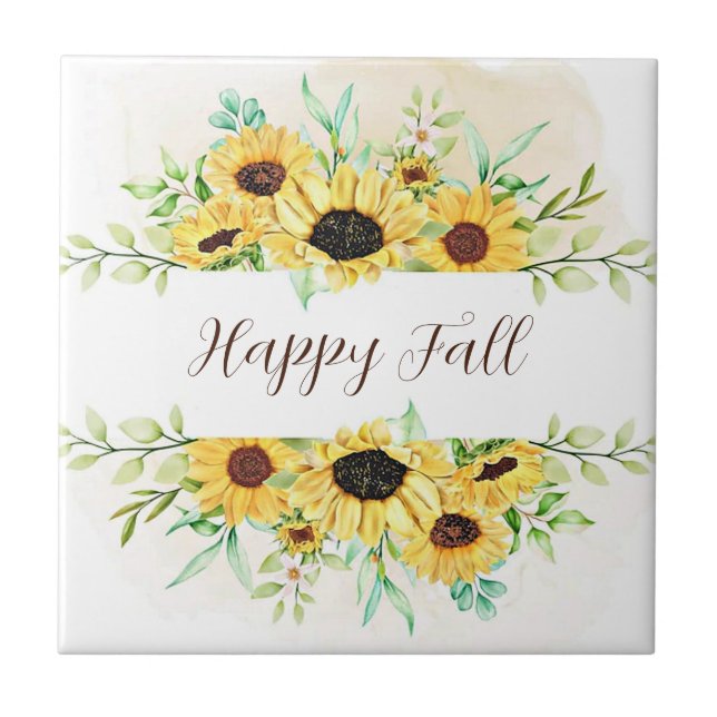 Azulejo Marco de girasoles de otoño con texto personalizab (Frente)