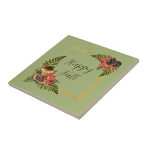 Azulejo Marco de naturaleza de otoño con texto personaliza