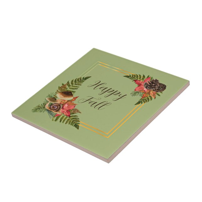 Azulejo Marco de naturaleza de otoño con texto personaliza (Lado)