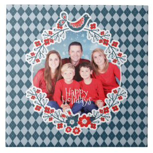 Azulejo Marco de Navidad agrega tu correa de pájaro de in