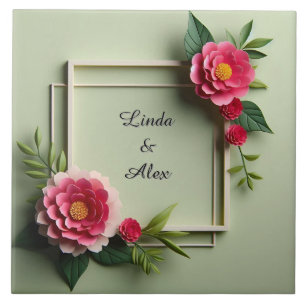 Azulejo Marco floral con flores rosas