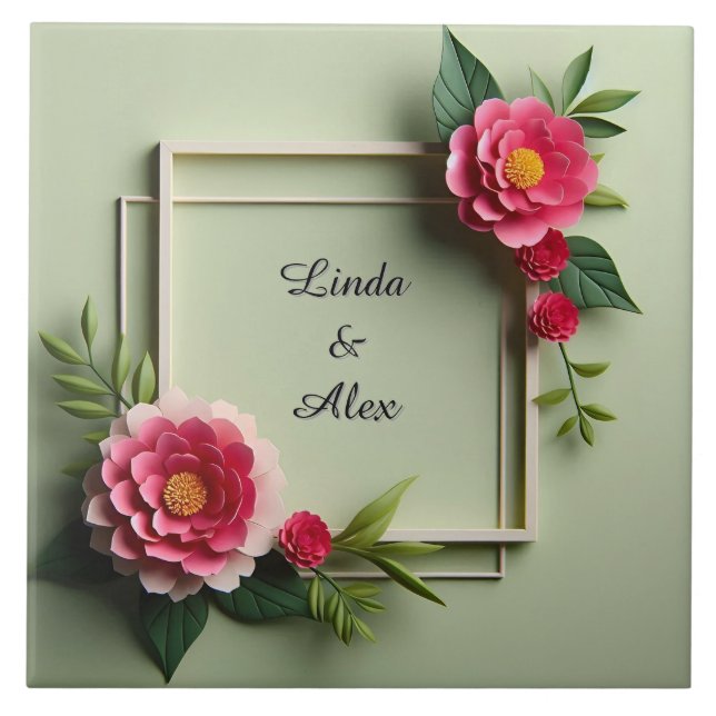 Azulejo Marco floral con flores rosas (Frente)