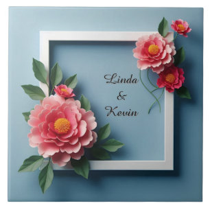 Azulejo Marco floral con flores rosas