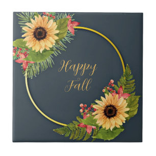 Azulejo Marco floral de otoño con texto personalizable