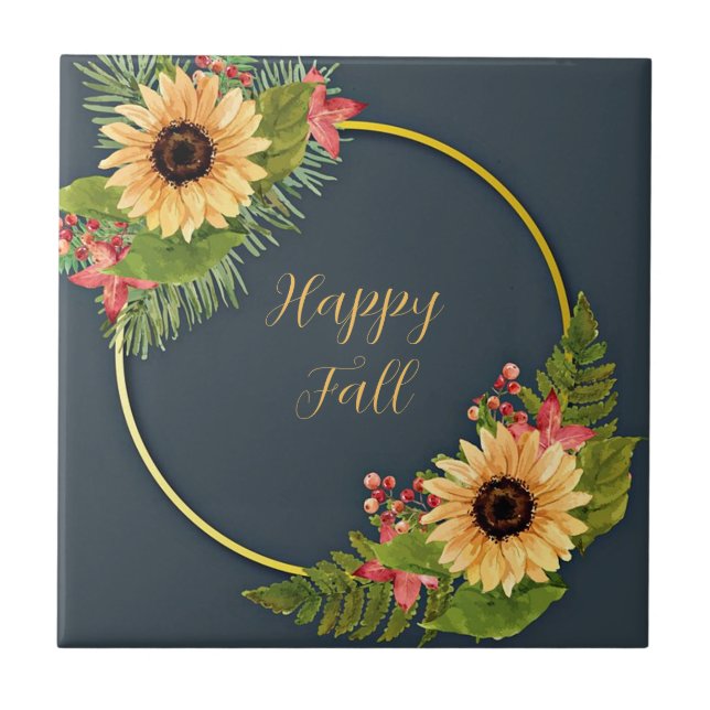 Azulejo Marco floral de otoño con texto personalizable  (Frente)