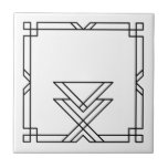 Azulejo Marco Geométrico Sencillo Art Deco Elegante<br><div class="desc">Elegante marco decorativo geométrico de arte negro simple sobre una baldosa de cerámica blanca. Elegante diseño de moda,  perfecto para una decoración moderna o de estilo Art Déco.</div>