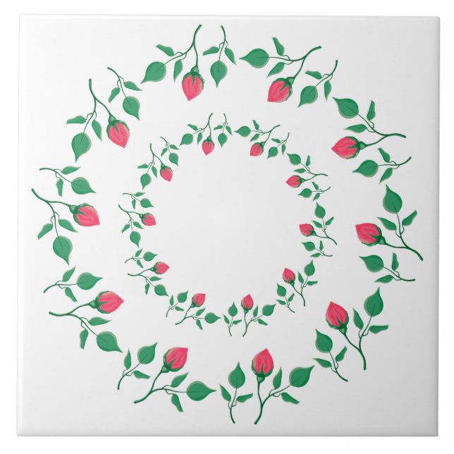 Azulejo Marco redondo floral con flores rosadas (Frente)