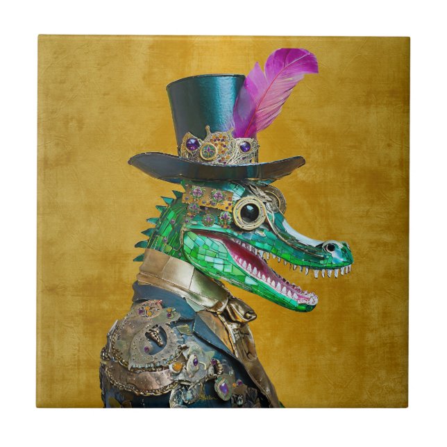 Azulejo Mardi Gras Steampunk Fiesta Animal Alligator (Frente)