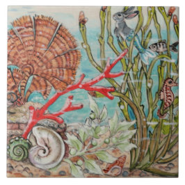 Azulejo Marea Life Mermaid Rabbit Seahorse Coral Mural Pc.