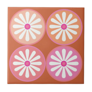 Azulejo mareas blancas con círculos rosados en naranja mod