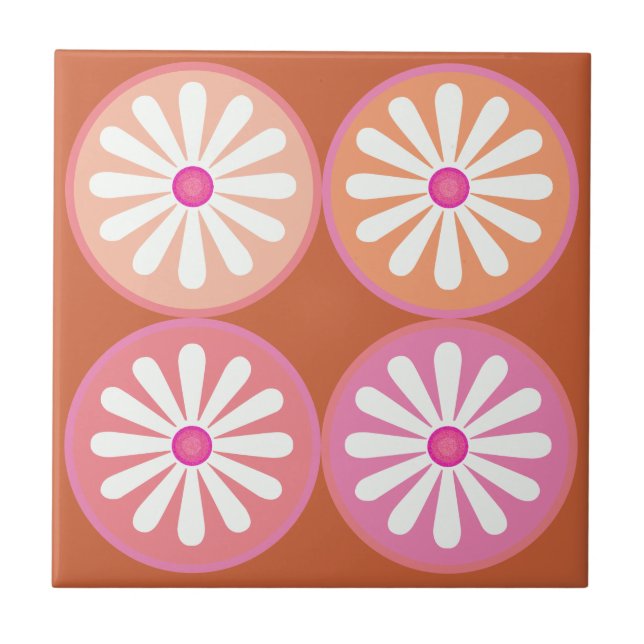 Azulejo mareas blancas con círculos rosados en naranja mod (Frente)