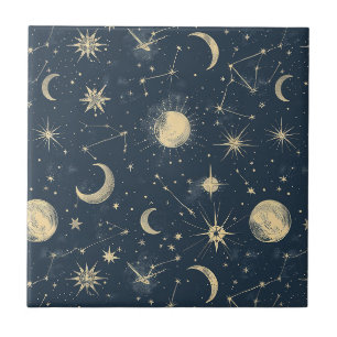 Azulejo Marfil Antiguo Mapa Celeste de la Luna Estrella Ma
