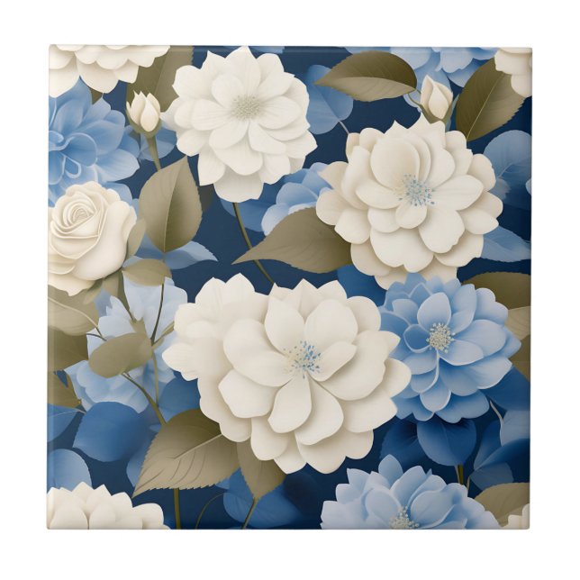 Azulejo Marfil y Blue Hydrangea Serenity Floral (Frente)