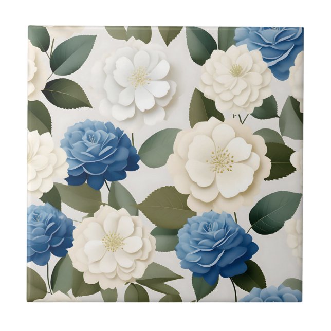 Azulejo Marfil y Hydrangea Azul (Frente)