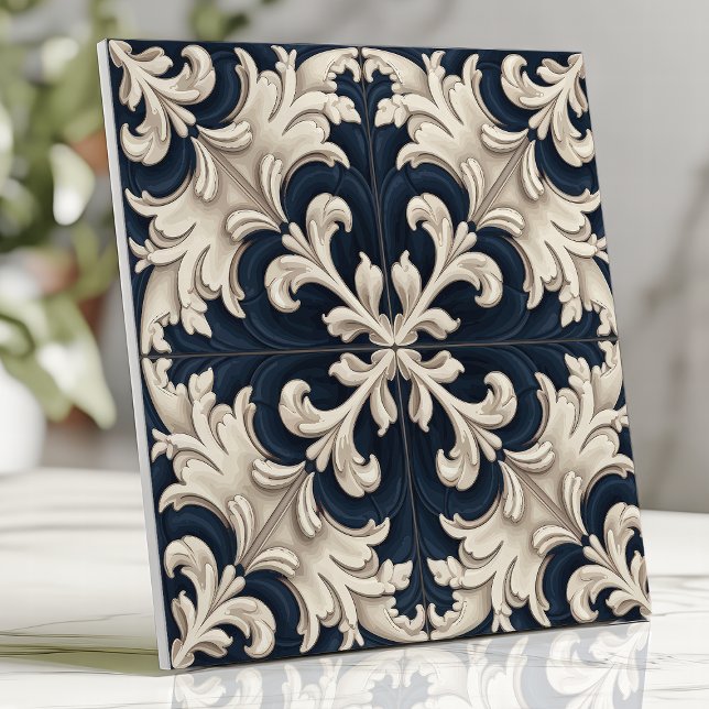 Azulejo Marfil y marina barroca ornamental (Subido por el creador)