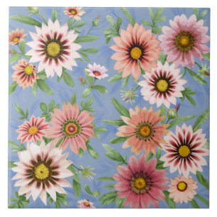 Azulejo Margaritas Africanas Rosadas Gazania Arte Floral B