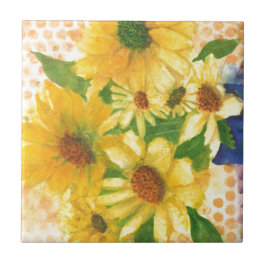 Azulejo margaritas amarillas en jarrón azul