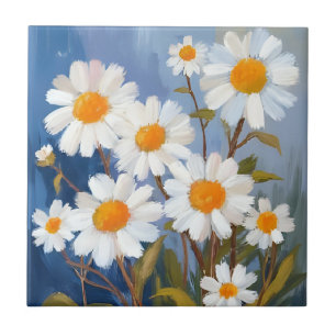 Azulejo Margaritas blancas Flores de acuarela pintadas