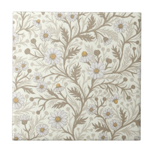 Azulejo Margaritas en blanco y marrón sobre blanco apagado