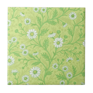 Azulejo Margaritas en blanco y verde sobre verde miel