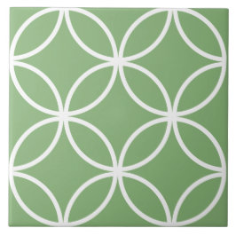 Azulejo Margen verde y blanco círculos pétalos diamantes