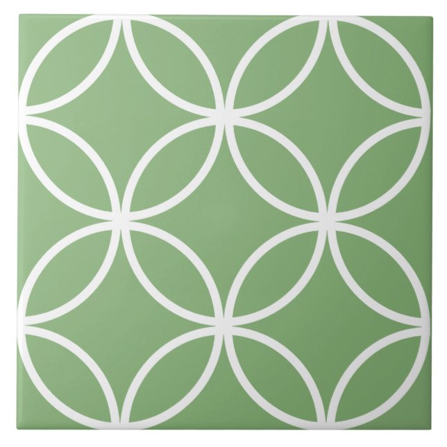 Azulejo Margen verde y blanco círculos pétalos diamantes (Frente)