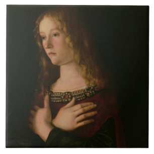 Azulejo Maria Magdalena, detalle de la Virgen y del niño 