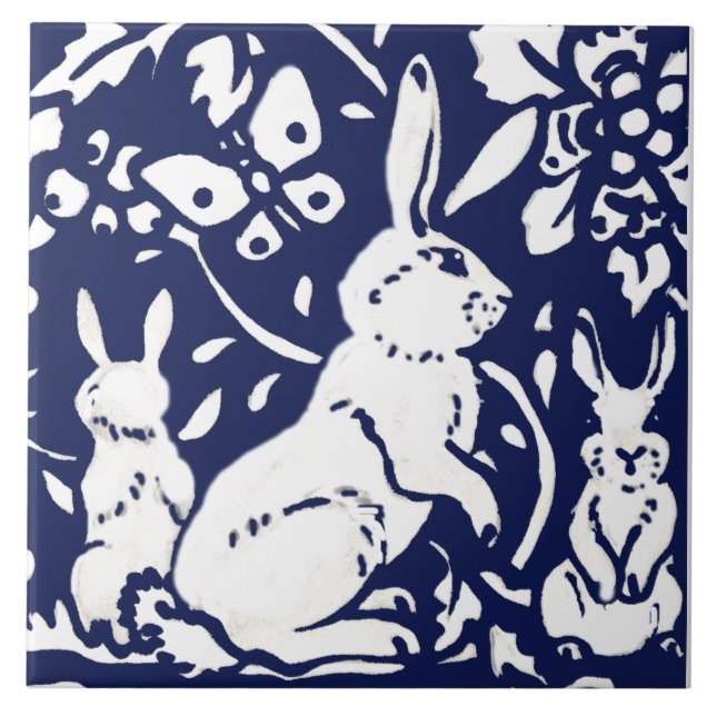 Azulejo Marihuana Azul Bebé Blanco Rabbit Woodland Animal  (Frente)