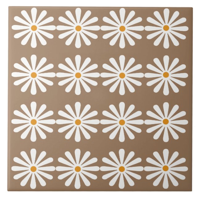 Azulejo Marinas blancas con centros amarillos sobre moreno (Frente)