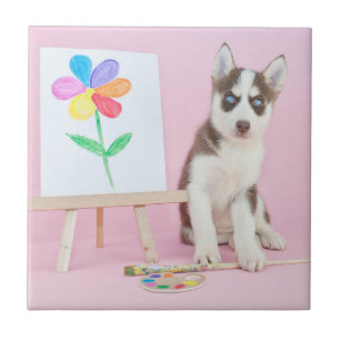 Azulejo Marioneta pintando una flor arco iris