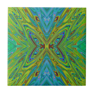Azulejo Mariposa abstracta azul y chartreuse alucinante
