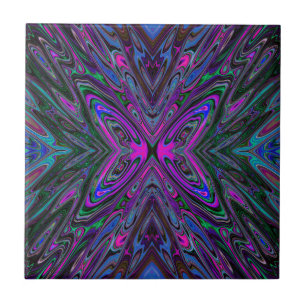 Azulejo Mariposa abstracta magenta, azul y verde alucinant