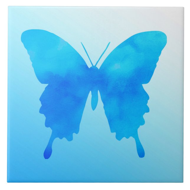 Azulejo Mariposa acuarela - Tonos de azul cielo (Frente)