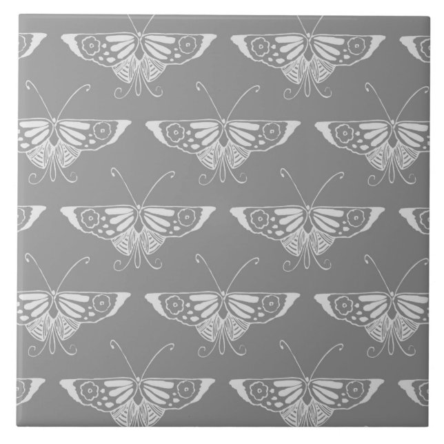 Azulejo Mariposa Art Decó con estilo, tonos grises y grise (Frente)