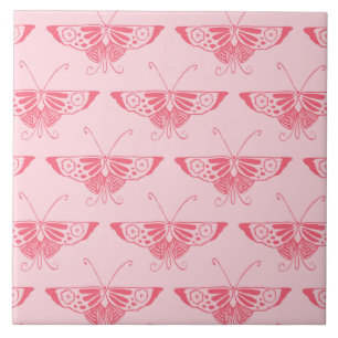 Azulejo Mariposa Art Déco estilizada - rosa coral