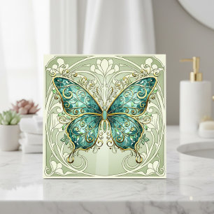 Azulejo Mariposa Art Nouveau Teal ID1222#1