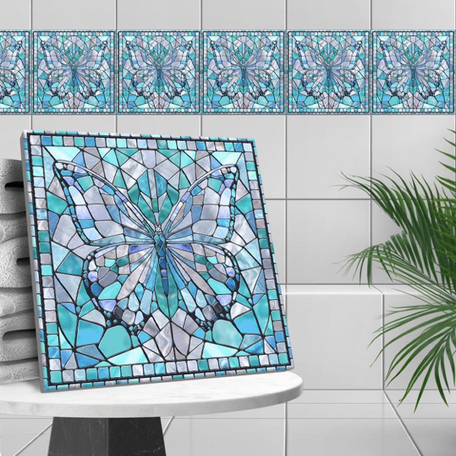 Azulejo Mariposa - arte de mosaico azul (Subido por el creador)
